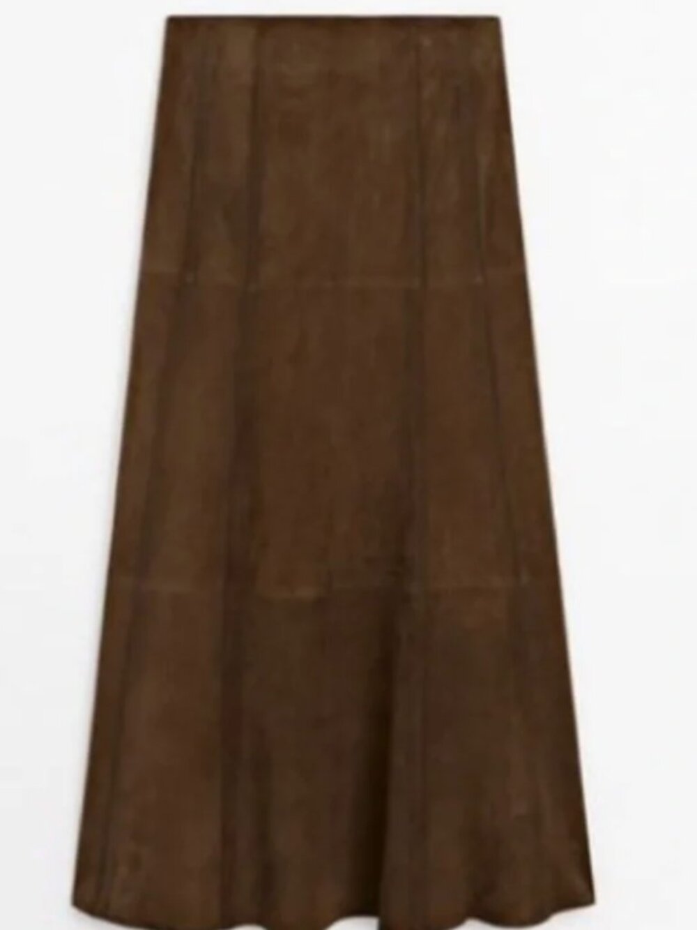 Massimo Dutti Brown  Suede Leather Midi Skirt